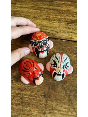 Vintage Hand Painted Beijing Opera Clay Miniature Masks - Made in China